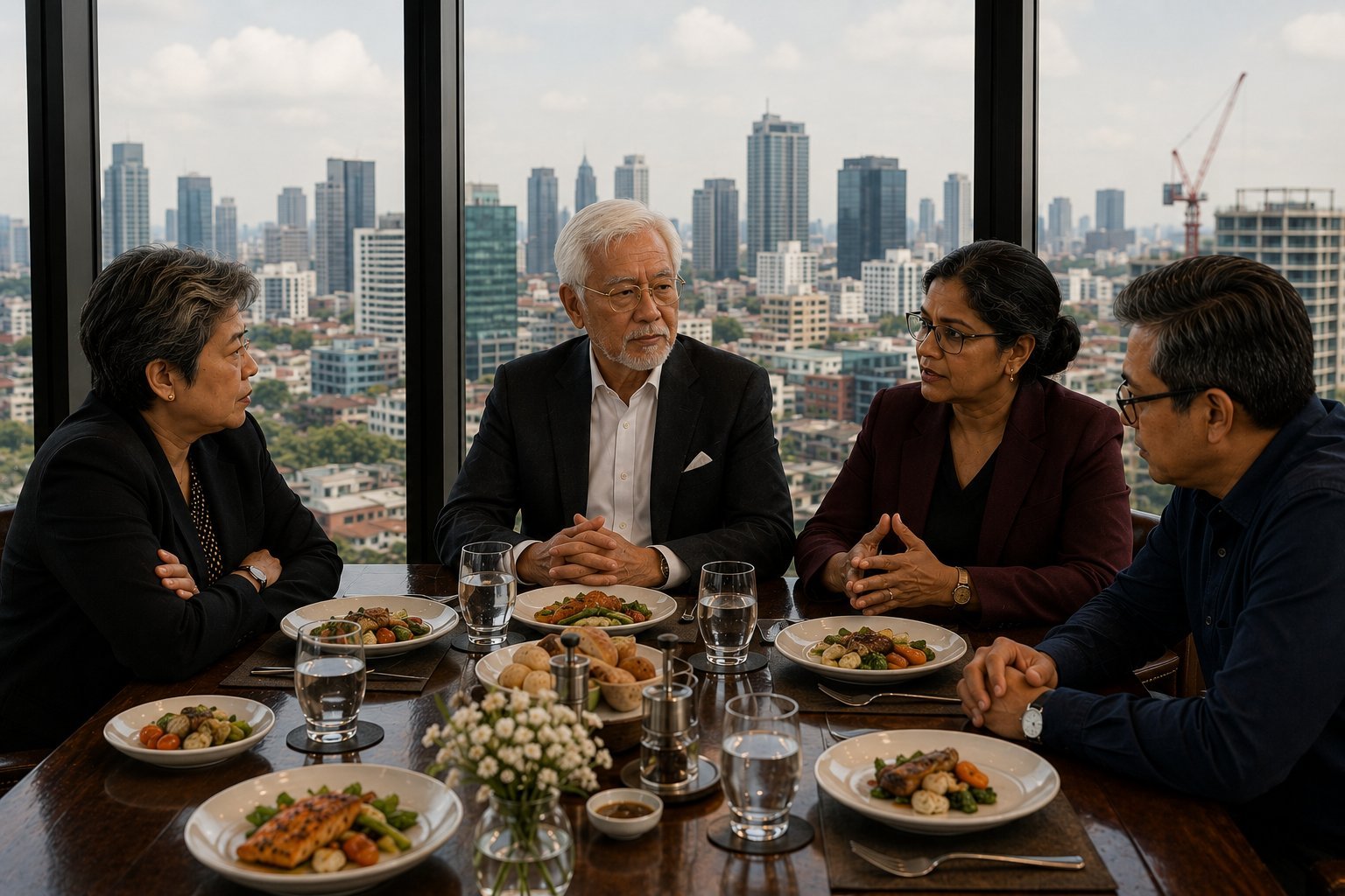 The window table at Ong's — four people, one conversation