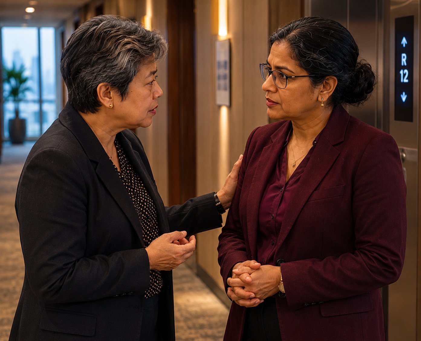 Faridah stops Dr. Rohini in the corridor after lunch