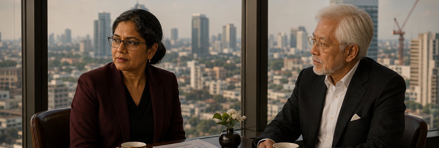 Dr. Rohini and David at the window table — the question